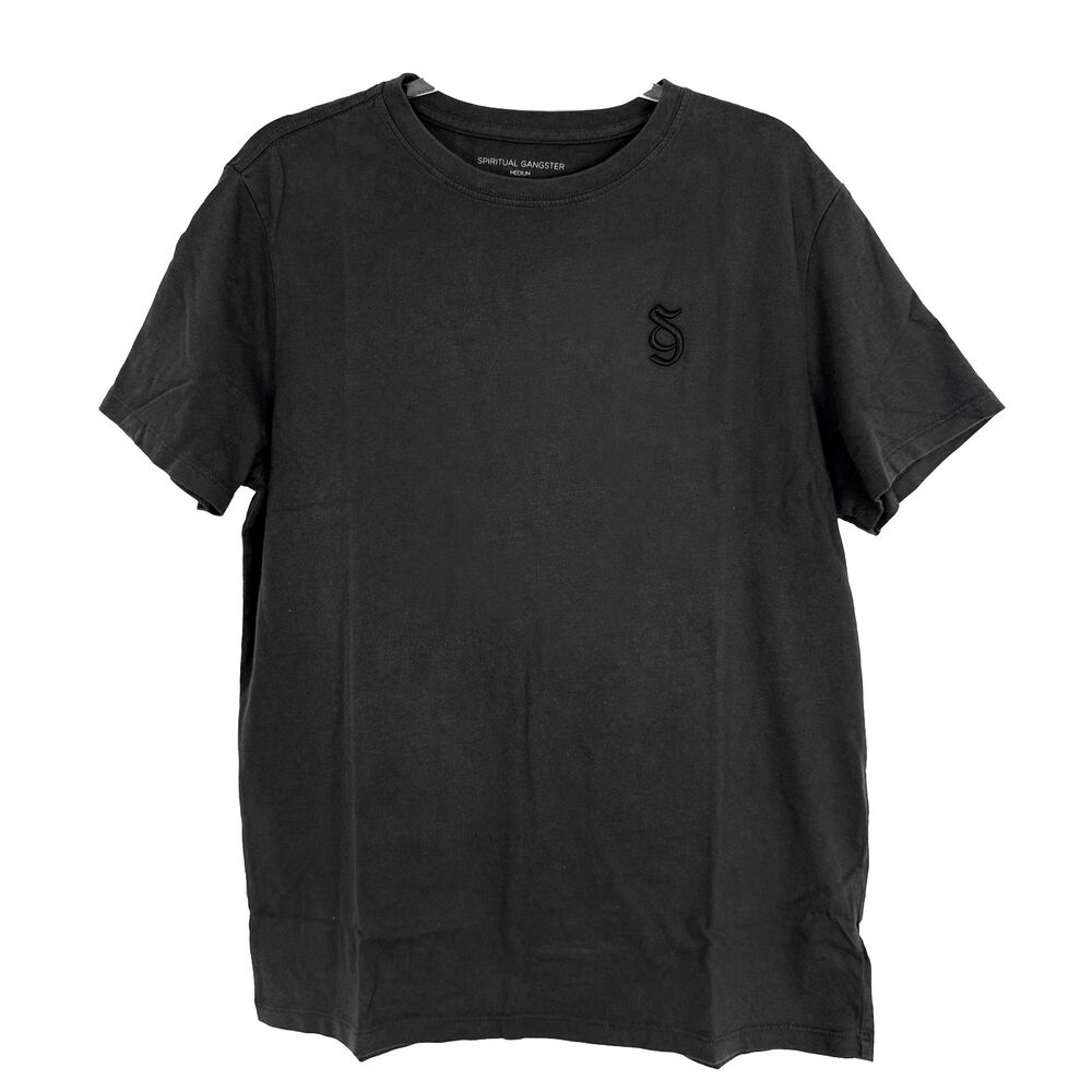 SPIRITUAL GANGSTER SG Monogram Short Sleeve T-Shirt XXL Vintage Black NWT B39
